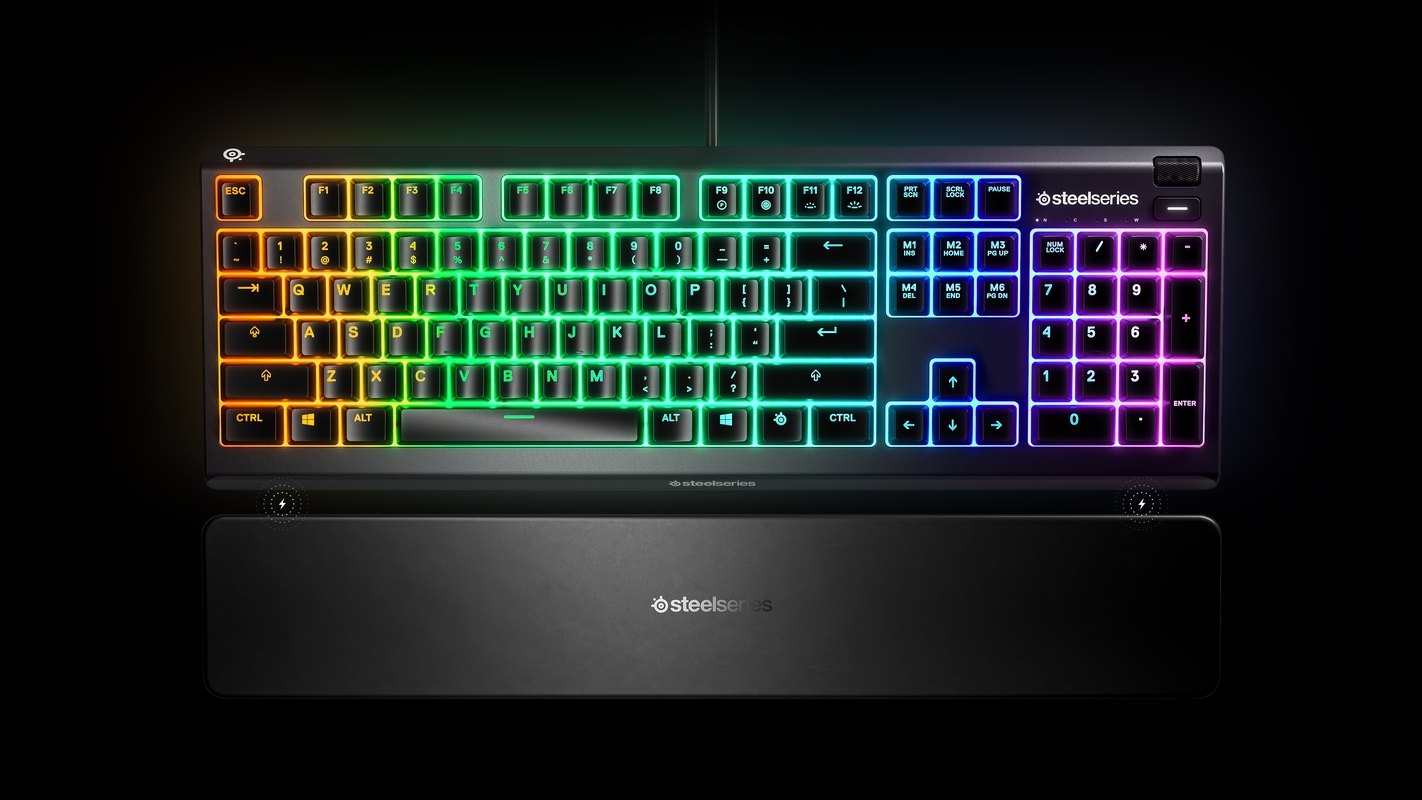 Bàn phím SteelSeries APEX 3 RGB Water Resistant Whisper-Quiet Switches Gaming Black trang bị kê tay cao cấp